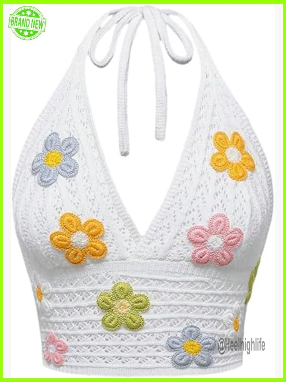 Crochet Halter Crop Top Slim Fit Polyester Blend Y2K Boho